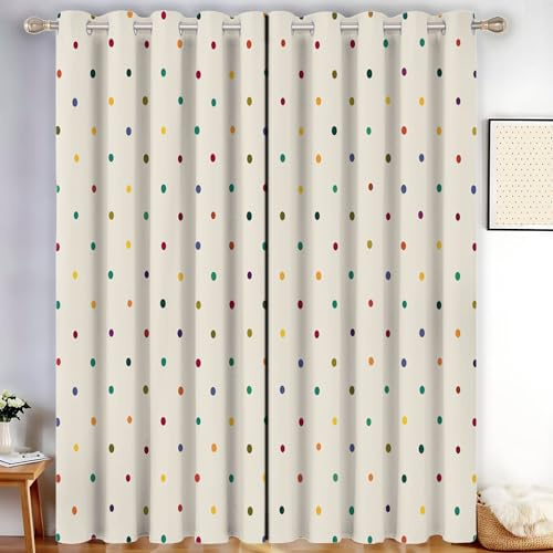 MLSOWM Thermogardinen Blickdicht 2 Stück Bunte Punkte Ösenvorhang Kapoor-Punkte Thermovorhang Verdunkelung für Wohnzimmer Schlafzimmer H175 x B140 cm, Creme