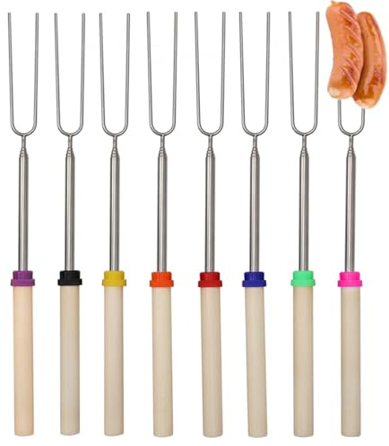 8 Stück Teleskop Grillspieße,Marshmallow Spieße,Grillspieße Lagerfeuer,Stockbrot Stöcke,Grillgabel,Lagerfeuer Spieße Lang,31-81cm Grillbesteck Set Für Camping Grill (8 Farben, Edelstahl)