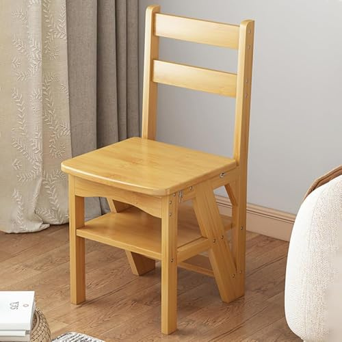 Wooden Folding Library Ladder Chair, 2 In 1 Lightweight Portable Multifunctional Step Stool, Protable 4-Step Library Ladder For Adults Office Home Kitchen Outdoor(Color:C)