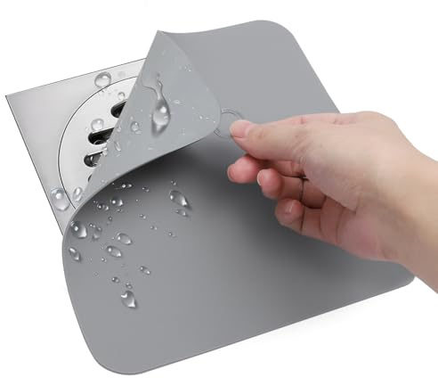 APOMOONS 2 Pezzi Copri Scarico A Pavimento, 20×20 cm Silicone Quadrato Scarico Doccia A Pavimento, Tappetino per Tappo Antiodore per Doccia per Cucina, Bagno, WC (Grigio)