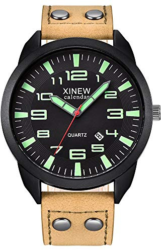Analoga armbandsur armbandsur datum avslappnad herr kvarts läder herrklocka landklockor för män, E, En storlek