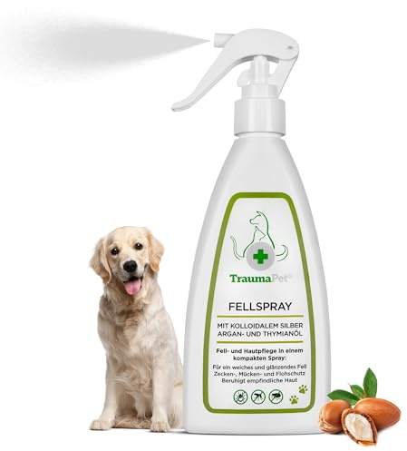 TraumaPet Fellspray für Hunde & Katzen mit kolloidalem Silber, 200 ml | Zeckenspray für Hunde & Katzen mit Arganöl, Thymianöl & Geraniol, zur Fell- und Hautpflege sowie bei leichtem Juckreiz
