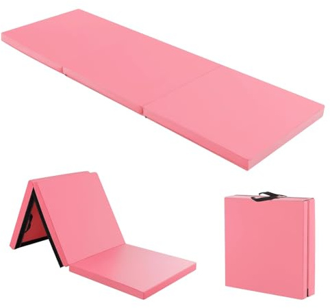 FANTASK Tapis de gymnastique pliable - Tapis de gymnastique portable - Tapis de fitness imperméable - Tapis de sol souple antidérapant - Tapis de yoga - 180 x 60 x 5 cm - Rose