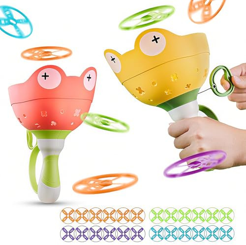 Rwbimti Elica giocattolo per bambini, 2 set di lanciatori volanti (inclusi 24 dischi), un giocattolo da giardino per bambini di alta qualità e gioco all'aperto per bambini dai 3 agli 8 anni in su