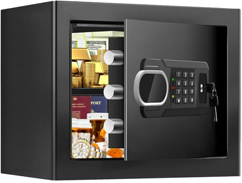 1.3 Cuft Small Fire Safe Box for Home, Personal Safe with Electronic Keypad and Spare Keys, Home Safes Water and Fireproof with 3 Removable Shelves, Fireproof Document Box for Money Cash