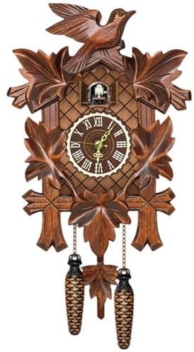 Licsaliwe Horloge de Coucou en Bois avec Pendule d'oiseau de Travail, COO COO Murs Mode Night pour Les Cadeaux créneaux Maison Chambre à Coucher Salon