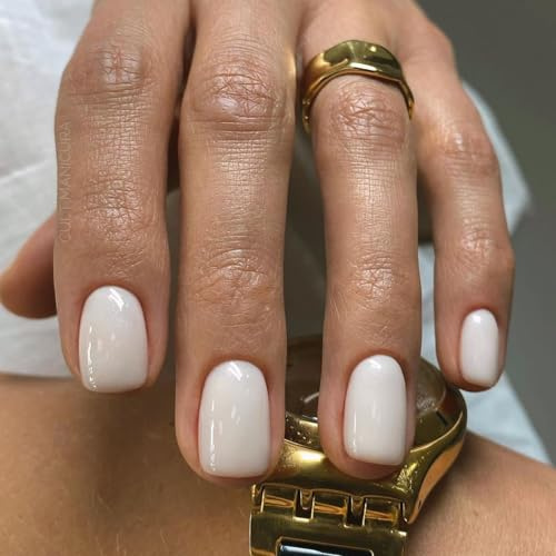 Viugex 24 Stück Press on Nails Kurz Eckig, Milchweiß Nägel zum Aufkleben, French Natürlich Kunstnägel zum Aufkleben, Einfarbig Künstliche Nägel, Acryl Full Cover Falsche Nägel für Frauen Maniküre