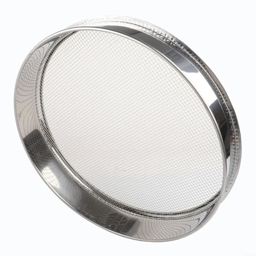 Zilimontt Tamiz de harina de acero inoxidable de 40 cm con filtro de malla fina para hornear y cocinar en la cocina, diseño de colador redondo para tamizar harina, azúcar y otros ingredientes secos