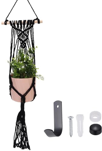 sourcing map Macrame Plant Hanger, 34 Inch Plant Hanger Indoor Outdoor Hanging Planter with Hook Tassels Decorative Crochet Cotton Rope for Home Decor Plants Pots,Woven Style Black