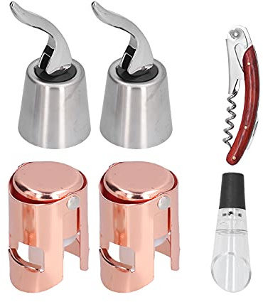 Kit de Herramientas para Vino de 6 Piezas, Juego de Tapones para Botellas de Vino de Acero Inoxidable, Corcho de champán a Prueba de Fugas y sellador al vacío, Incluye sacacorchos