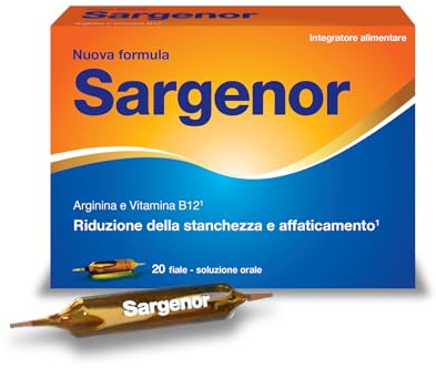Sargenor, Integratore Alimentare con Arginina e Vitamina B12, Utile in Caso di Stanchezza Fisica e Mentale, Confezione da 20 Fiale