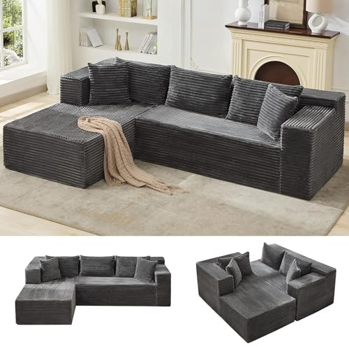 Garvee Sofa L-Form Ecksofa Cord Couch Wohnzimmer Garnitur 268x175cm, Ergonomisches Design mit Breiten Armlehnen, Ohne Montage Vakuumverpackt, Modernes Polstersofa für Wohnzimmer, Belastbar bis 635kg