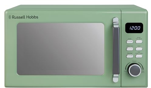 Russell Hobbs Sage Green Digital Microwave STYLEVIA, 20 Litre 800W with 5 Power Levels, Mirror Finish, 8 Auto Cook Settings, Defrost & Reheat Function, Clock & Timer RHM2026SG