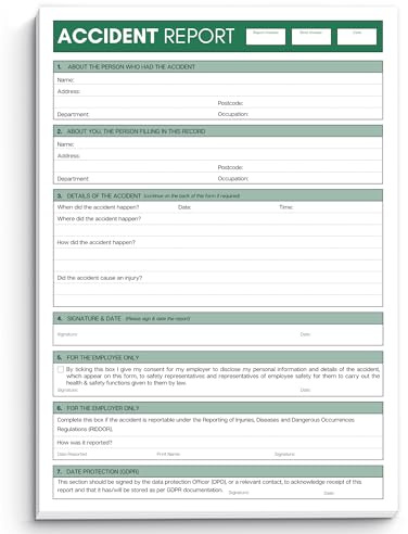 Accident Report Desk Pad A5 – GDPR Compliant Workplace Accident Book with Tear-Out Pages | 50 Page Accident Records | Health & Safety Incident Reporting Pad