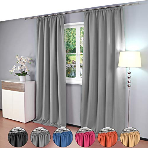 Gräfenstayn® Alana - blickdichte einfarbige Thermogardine Verdunklungsgardine mit Universal-Kräuselband - 135 x 245 cm - viele attraktive Farben - mit Öko-Tex Siegel Standard 100: „Geprüftes Vertrauen“ - Gardine Vorhang für Schlafzimmer, Wohnzimmer und viele weitere Räume 39799 (Grau)
