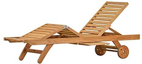 Kai Wiechmann Gartenliege Holz Teak Liege Sonnenliege mit Rollen Relaxliege Pool wetterfest Premium