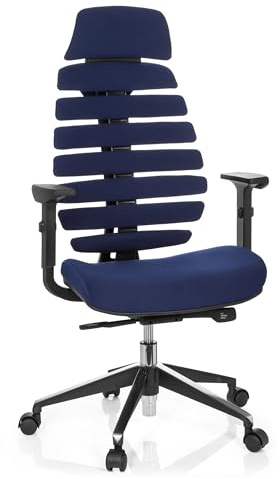 hjh OFFICE Profi Bürostuhl ergonomisch Ergo LINE II PRO Stoff Schwarz, Drehstuhl mit Kopfstütze, höhenverstellbare Armlehnen, Blau