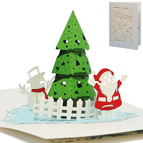 LINPOPUP® POP-UP Weihnachtskarten – 3D Grußkarten & Klappkarten mit Tannenbaum und Schneemann – Festliche Weihnachtsmotive N701
