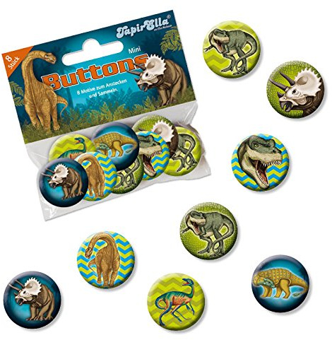Mauder Verlag 8 Mini Button * Dinosaurier & T-REX * mit Anstecknadel vom Lutz 67246 // Kinder Geburtstag Mitgebsel Geschenk Party Buttons Set