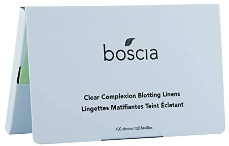 boscia Clear Complexion Blotting Linens - Vegan, Cruelty-Free, Natural Skin Care - Oil Blotting Sheets for Face - For Combination to Oily Skin Types - Travel Size - 100 Sheets