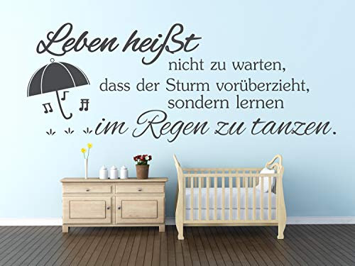 timalo® Wandtattoo fürs Wohnzimmer Spruch – Leben heißt nicht zu warten dass der Sturm vorüberzieht | 11004-Anthrazit-M-190x58