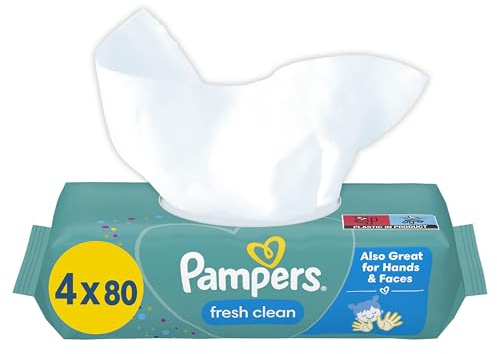 Pampers Fresh Clean Lingettes humides, 3 x 320 = 960 pièces, sans odeur, également idéales pour les poignées et la bouche