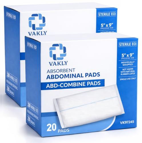 Vakly ABD Pads 5 x 9 (40 Pack) – Sterile Abdominal Combine Pads, High Absorbency Non-Adherent Gauze Dressings for Wound Care & First Aid