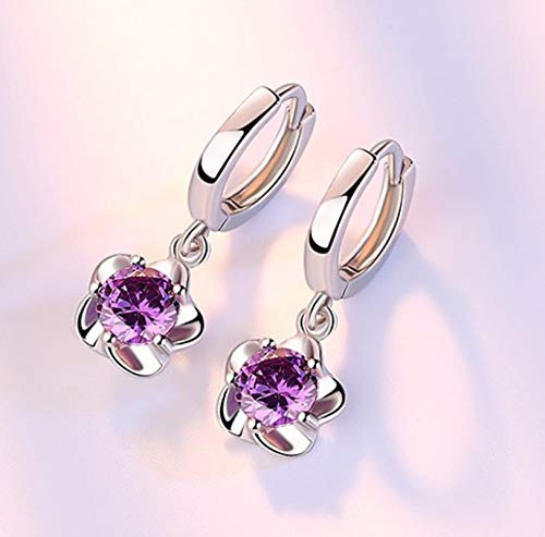 AQUALITYS Orecchini a Bottone Femminili in Argento Sterling 925 con zirconi cubici a Fiore Rosa Gioielli Originali per Le Donne Regalo-Viola