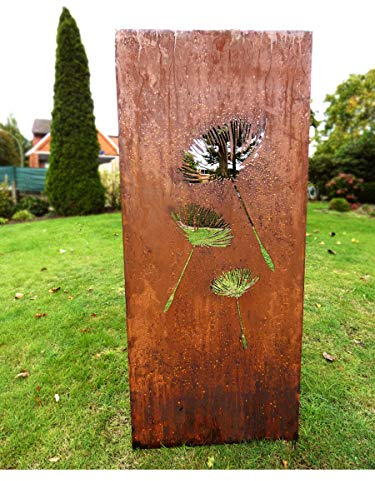 Irony Industrial Design GbR Edelrost Sichtschutz 150 x 62 cm Pusteblume Metall Markise inkl. Bodenanker