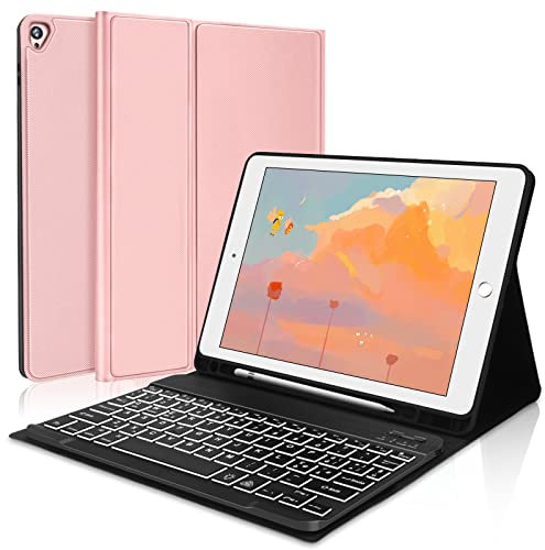 IVEOPPE Custodia Tastiera iPad 9 Generazione10.2, Cover Tastiera Layout Italiana Bluetooth Retroilluminata Rimovibile con per iPad 8/7/Pro 10.5/iPad Air 3 10.5 con Portapenna, Oro rosa