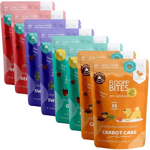 Floopp Bites – Natürliche Soft-Snacks für Hunde | Mix aus Leber, Karotte, Joghurt, Käse & Zimt | Halbfeuchte Hundeleckerlis | 8x50g