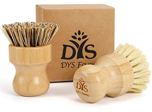 Bamboo Dish Pot Pan - Kitchen Wooden Palm Scrub Brush, Bubble Up Brushes, Natural Cleaning Scrubbers for Washing Dishes, Cast Iron Skillet, Pots, Pans, Vegetables, Sink