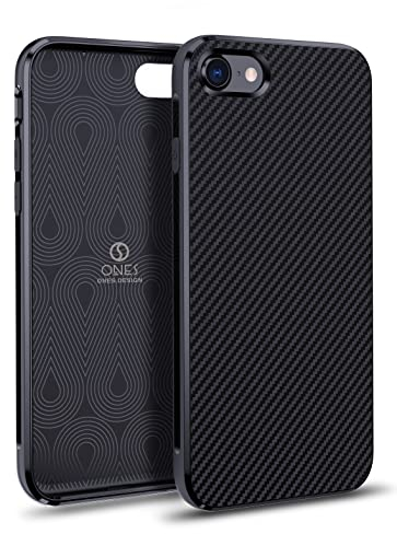 ONES Ultra Dünn Hülle für iPhone SE3 SE2 SE 8 7 · Kohlefaser-Textur [Fingerabdruck Verhinderung] [Kamera- und Bildschirmschutz] [Stoßdämpfung] [rutschfest] · Leicht Handyhülle Schwarze