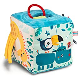 Lilliputiens - Cube sonore d’activités Jungle - Cube interactif en tissu avec sons d’animaux, miroir, et textures variées - Stimule la motricité fine, la vue, l’ouïe - Jouet éducatif dès 9 mois -83399