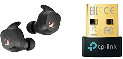 Sennheiser Sport True Wireless Negro & 【Nuevo】 TP-Link UB500 - Adaptador Bluetooth 5.0 USB, Tamaño Mini para Ordenador, portatil, Auriculares, Altavoz, Teclado, Compatible con Windows 11/10/8.1/7