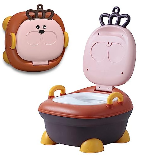 Coo11 Baby Potty Training Toilet Seat for Toddlers, Portable & Lightweight Puppy Design, Comfortable Soft Cushion Pad & Armrest, Easy Clean Removable Urinal Pot with Lid (Pink)