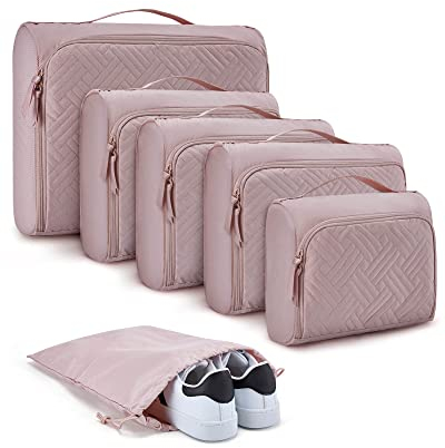 BAGSMART 6 Teilige Packing Cubes, Koffer Organize, Packtaschen Set für Urlaub und Reisen, Packwürfel für Reisen, make up organizer, Kleidertaschen für Kleidung Unterwäsche Kosmetik, Rosa