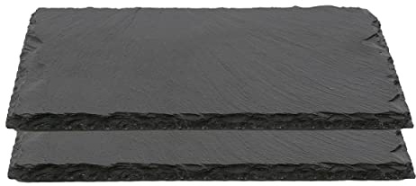 Plato Llano de Pizarra Natural, Fuentes de Cocina, Platos para Sushi, Plato de Pizarra, Bandejas para Servir Alimentos Quesos, Tapas Sushi, Negro, Tablas de Piedra 40 x 30 x 0,8 cm - 2 Unidades