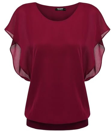 Zeagoo Camicetta Estiva da Donna Manica Corta Camicetta in Chiffon vestibilità Larga Casual Maglietta a Pipistrello a Pipistrello Camicia in Chiffon Camicetta Superiore Vino Rosso S