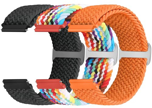 Yunshare Geflochtenes Elastisches Armband Schnellverschluss 18mm 19mm 20mm 22mm 24mm Nylon Uhrenarmband für Samsung/Garmin/Fossil/Amazfit/Huawei Watch Ersatzarmband Damen Herren, 3 Stück
