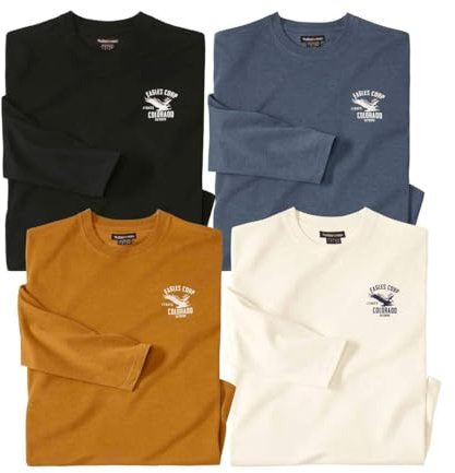ATLAS FOR MEN 4er-Pack Langarmshirts Herren - Einfarbig - Rundhalsausschnitt - Weicher Jersey aus Baumwolle-Polyester Mix - Größen M bis 5XL