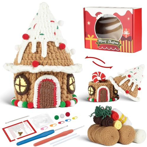 Häkelsets für Anfänger und Erwachsene, DIY-Häkelset, Weihnachts-Häkel-Starter-Set, DIY-Strickset enthält Garn, Häkeln, Füllung, Schritt-für-Schritt-Anleitung und Video-Tutorial