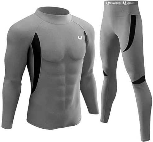 UNIQUEBELLA, Set di intimo termico da uomo, composto da maglia a maniche lunghe e leggings, foderati in pile e ad asciugatura rapida, M