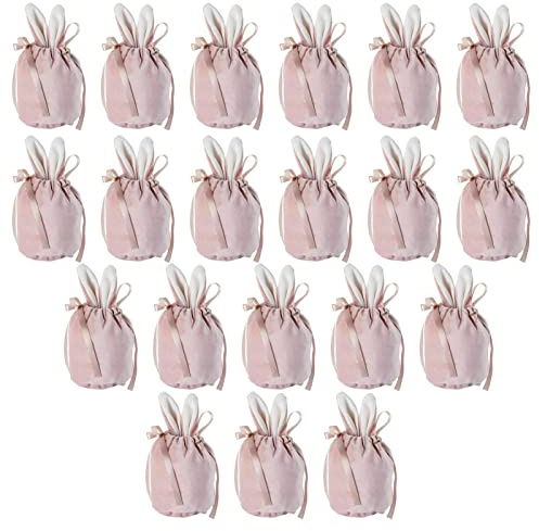 Youany Osterhasen Taschen, 20 Stück Hasen Samt Säckchen, Ostertasche Mit Ohren, Osterhasen Geschenktüten, Für Kinder Süßigkeiten Geschenken
