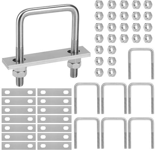 EFUTURETIME 8 x U Bügel M8 Bolzen 50 x 80mm Bügelschraube Edelstahl | Bügelschelle Ladungssicherung Bügelbolzen mit 16 Gegenplatten für Zaunpfosten, Rohrbefestigung, Abschleppen