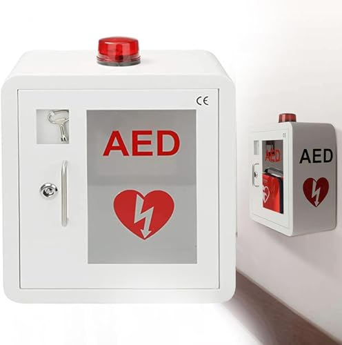 IINCOOY Gabinete Almacenamiento Desfibrilador DEA Montado Pared, Botiquín Primeros Auxilios Gabinete Almacenamiento Desfibrilador Cardíaco Caja Alarma DEA Llave Y Alarma