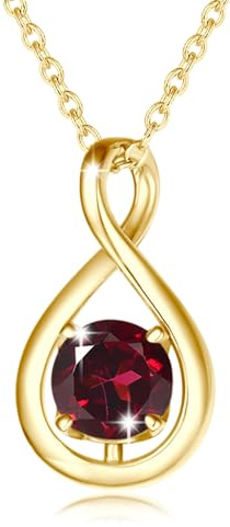 FANCIME Garnet Necklace January Birthstone Necklace for Women Yellow Gold Plated Sterling Silver Infinity Pendant Mothers Day Fine Jewellery Gifts for Mom Her