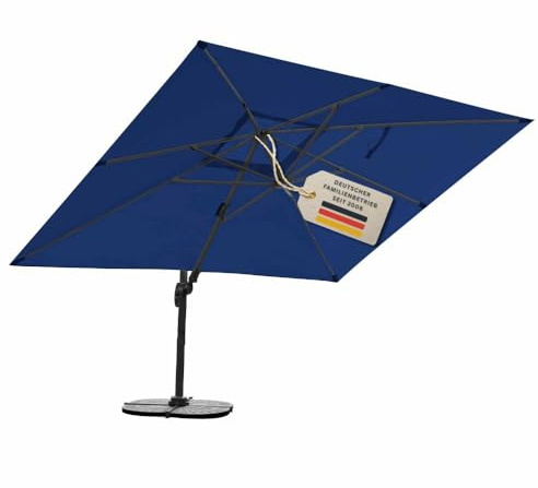 RS Trade Sonnenschirm Ampelschirm 3x4m groß rechteckig, mit Windsicherung, Ständer und Schutzhülle, drehbar neigbar kippbar mit Kurbel, windstabil für Garten Terrasse Balkon Gastronomie, dunkelblau