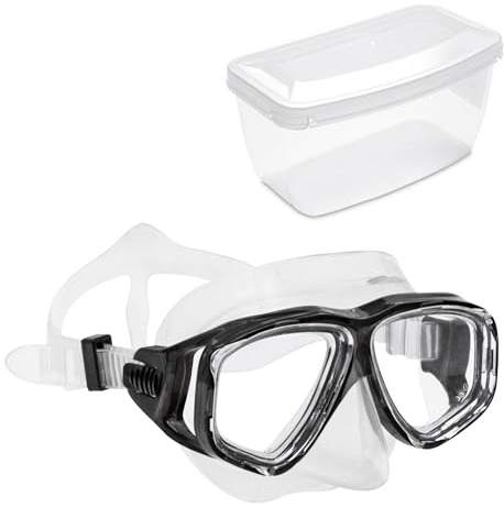 Sea-Lion Tauchmaske Schwarz, Einsteiger-Taucherbrille | Einsteiger-Taucherbrille mit stoßfestem Polycarbonat-Rahmen, verstellbarem Silikon-Kopfriemen, kratzfestem Glas, bis 30 m