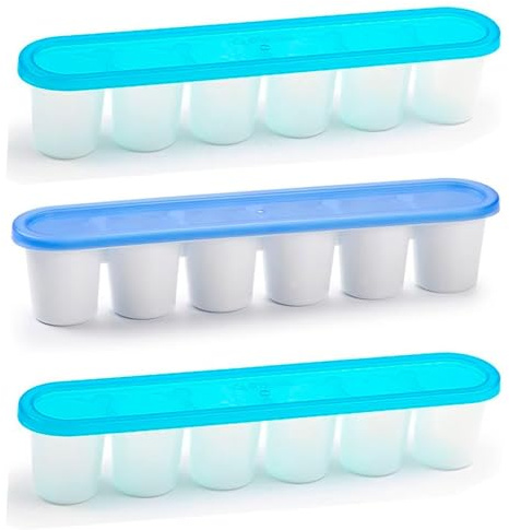 Acan Tradineur - Pack de 3 cubiteras de plástico con Tapa, Molde para 6 Cubitos de Hielo Grandes, fácil extracción, cócteles, Whisky (Azul - 6 x 30,8 x 6 cm)